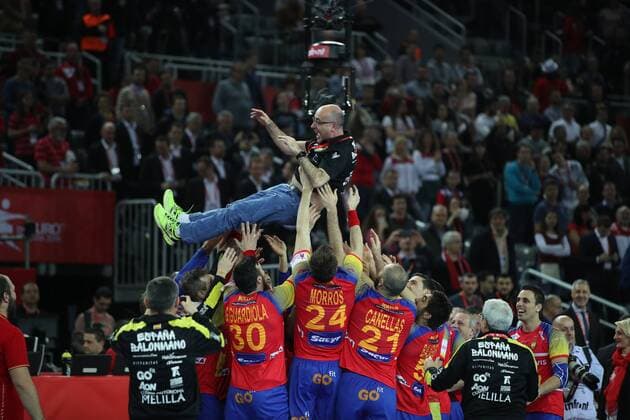 Handball EM Finale, Spanien ist Europameister HANDBALL - EHF EURO 2018, SWE vs ESP ZAGREB,CROATIA,28.JAN.18 - HANDBALL - EHF European Championship EM Europameisterschaft final, SWE vs ESP Image shows the rejoicing of team ESP. GEPAxpictures xMaticxKlansek