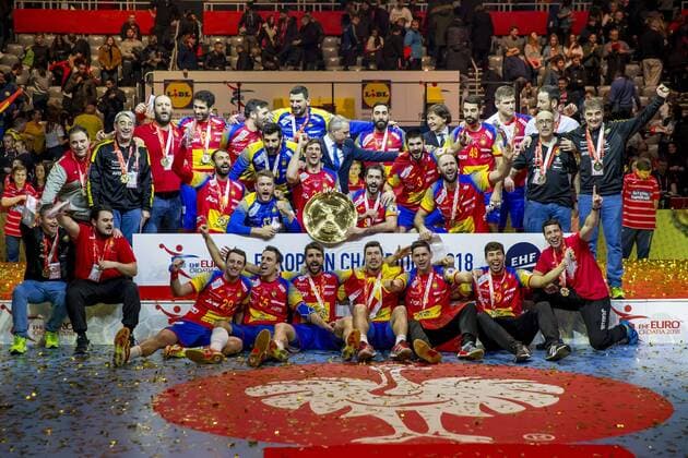 Handball EM Finale, Spanien ist Europameister Die Spanier freuen sich ueber die Goldmedaille und den Sieg bei der Europameisterschaft Spanien - Schweden, Finale, Handball, EHF Euro 2018, 28.01.18 Zagreb Zagreb Croatia Arena Zagreb Copyright: xAgentur54Gradx xFelixxKoenigx