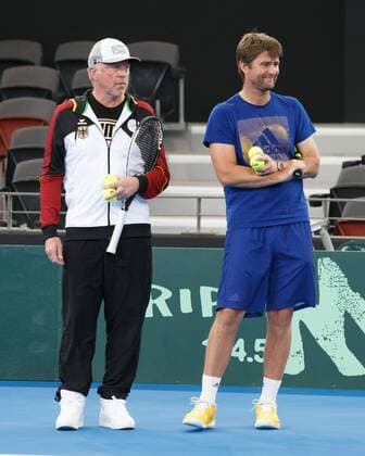 BORIS BECKER und Kapitaen MICHAEL KOHLMANN stehen auf dem Platz beim Training, Tennis - Davis Cup 2018 - ITF Davis Cup - Pat Rafter Arena - Brisbane - - Australia - 1 February 2018. Â Copyright: xJuergenxHasenkopfx