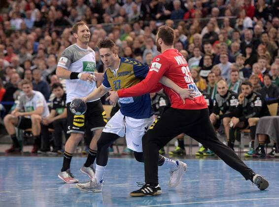 Torwart Andreas Wolff gegen Michael Damgaard (All Star 27) beim All Star Game 2018 im Handball - Deutsche Nationalmannschaft gegen Bundesliga-Auswahl am 02.02.2018 in Leipzig (Sachsen). Leipzig Copyright: xEIBNER ChristianxModlax EP_CMA
