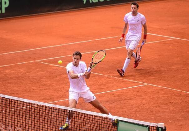 PXL_Davis Cup, first round, Croatia - Canada, doubles 03.02.2018., Gradski vrt, Osijek, Croatia - Davis Cup by BNP Paribas first round, Croatia - Canada, doubles, Marin Cilic, Ivan Dodig - Daniel Nestor, Vasek Pospisil. Vasek Pospisil, Daniel Nestor. MarkoxPrpic PIXSELL