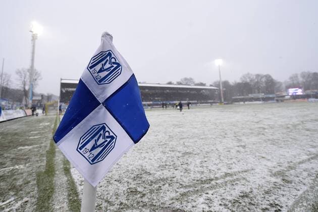 Fußball 3. Liga 23. Spieltag SV Meppen - FC Hansa Rostock am 03.02.2018 in der Haensch-Arena in Meppen Schnee in Meppen. das Stadion in Meppen mit einer leichten Schneeschicht.