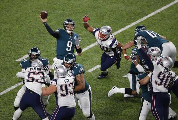 February 04, 2018 Philadelphia Eagles quarterback Nick Foles (9) throws a pass during Super Bowl LII between the Philadelphia Eagles and the New England Patriots at US Bank Stadium in Minneapolis, MN. CSM NFL American Football Herren USA 2018: Super Bowl LII FEB 04 - ZUMAc04_ 20180204_zaf_c04_214 Copyright: xCharlesxBausx