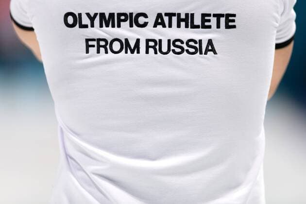 PyeongChang 2018 - Highlights der Olympischen Spiele Themen der Woche - SPORT Bilder des Tages - SPORT 180208 The back of a national shirt for the Olympic Athletes of Russia during the round robin of the curling mixed doubles ahead of the 2018 Winter Olympics on February 8, 2018 in Pyeongchang. Photo: Carl Sandin BILDBYRN kod CS 57999_273 *** 180208 The back of a national shirt for the Olympic Athletes of Russia during the round robin of the curling mixed doubles ahead of the 2018 Winter Olympics on February 8 2018 in Pyeongchang Photo Carl S BILDBYR N code CS 57999 273  Copyright: CARLxSANDIN BB180208CS027