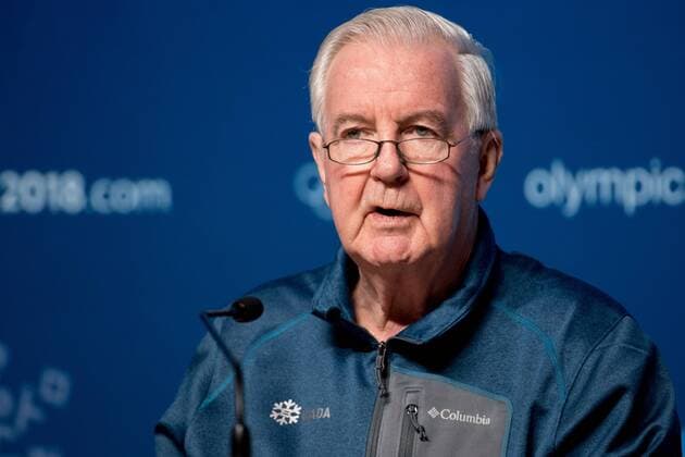 PYEONGCHANG, SOUTH KOREA - FEBRUARY 8, 2018: WADA (World Anti-Doping Agency) President Craig Reedie gives a press conference PK Pressekonferenz in Pyeongchang on the eve of the 23rd Winter Olympic Games Olympische Spiele Olympia OS Sergei Bobylev TASS  TS072B61