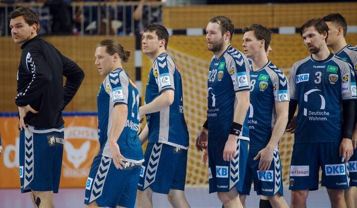 Potsdam 07.03.2018 MBS Arena Sportpark Luftschiffhafen Handball EHF Pokal Rueckrunde Fuechse BERLIN geg St Raphael Var ( FRA ) 21 : 26 vlnr Erik SCHMIDT 28 Fuechse Mattias ZACHRISSON 21 Fuechse Kevin STRUCK 7 Fuechse Steffen FAETH ( FÄTH ) 23 Fuechse Hans LINDBERG 18 Fuechse Fabian WIEDE 3 Fuechse