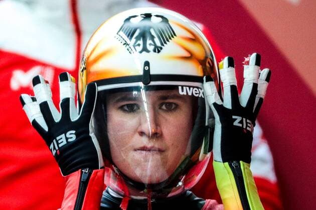 PYEONGCHANG, SOUTH KOREA - FEBRUARY 8, 2018: Germany s Natalie Geisenberger seen during a training session ahead of a luge competition at the 2018 Winter Olympic Games Olympische Spiele Olympia OS at Olympic Sliding Centre. Sergei Bobylev TASS  TS072DC9