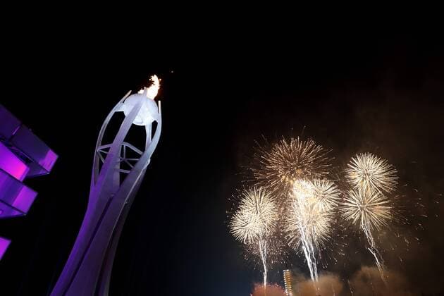 Bilder des Tages - SPORT Opening Ceremony Eroeffnung Olympische Flamme Olympic Wintergames 2018 Pyeongchang South Korea Olympische Winterspiele 2018 Pyeongchang 08.Februar 2018 *** Opening ceremony opening Olympic flame Olympic Winter Games 2018 PyeongChang of South Korea at the Winter Olympics 2018 PyeongChang 08 February 2018 