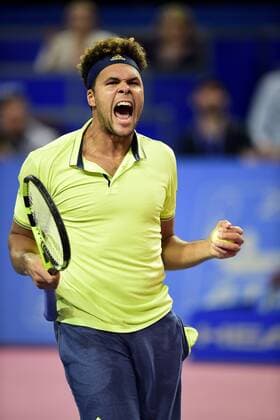 Themen der Woche - SPORT Bilder des Tages - SPORT joie de Jo Wilfried Tsonga (Fra) en fin de match TENNIS : Open Sud de France 2018 - Montpellier - 09 02 2018 JBAutissier Panoramic 