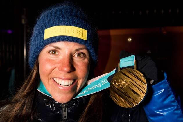 180210 Charlotte Kalla of Sweden poses with her gold medal after the medal ceremony for the Women s Skiathlon during the 2018 Winter Olympics on February 10, 2018 in Pyeongchang. Photo: Jon Olav Nesvold BILDBYRN kod JE 160152 Copyright: JONxOLAVxNESVOLD BB180210BB246