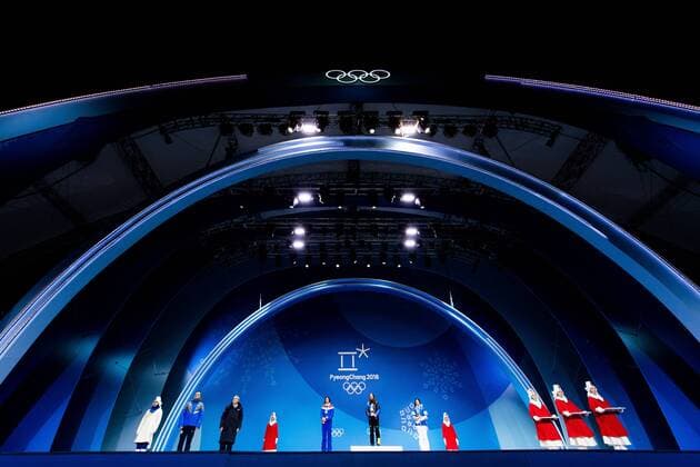 180210 Silver medalist Marit Bj¿rgen of Norway, gold medalist Charlotte Kalla of Sweden and bronze medalist Krista Pärmäkoski of Finland at the medal ceremony for the Women s Skiathlon during the 2018 Winter Olympics on February 10, 2018 in Pyeongchang. Photo: Jon Olav Nesvold BILDBYRN kod JE 160152 Copyright: JONxOLAVxNESVOLD BB180210BB247