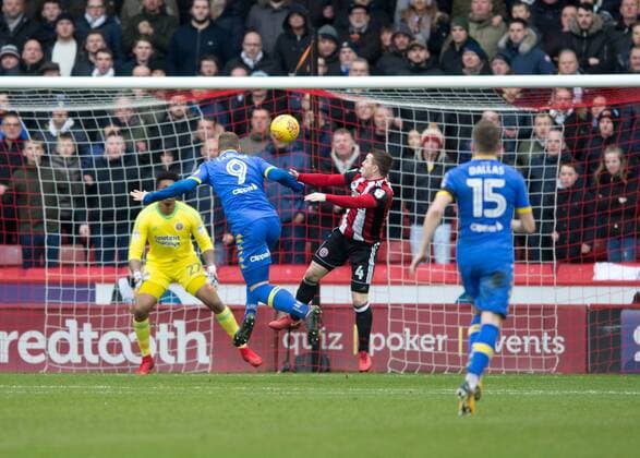 Sheffield United v Leeds United Sky Bet Championship Pierre-Michel Lasogga of Leeds United scores his team?s equalising goal to make it 1-1 during the Sky Bet Championship match at Bramall Lane, Sheffield Content Not Available For UK Newspapers Copyright: xRussellxHartx FIL-11339-0028