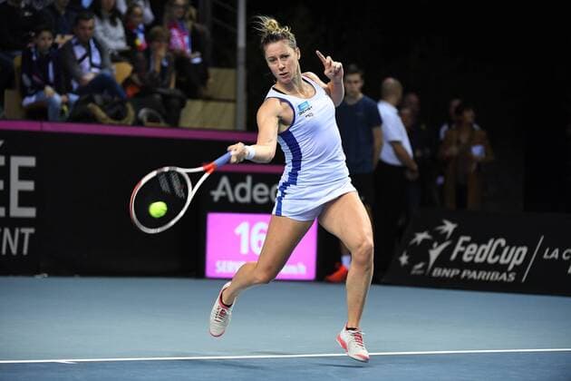 Pauline Parmentier (FRA) TENNIS : Fed Cup - FRA vs BEL - 10 02 18 VirginieBouyer Panoramic 