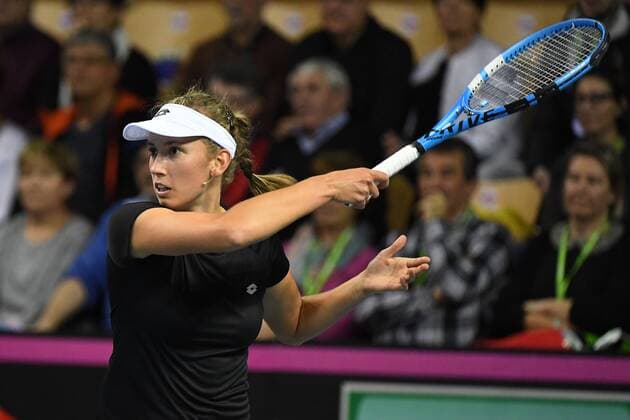 Elise Mertens (BEL) TENNIS : Fed Cup - FRA vs BEL - 10 02 18 VirginieBouyer Panoramic 