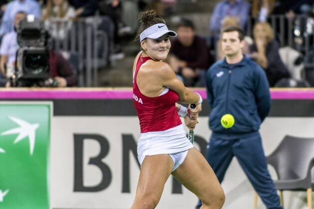February 10, 2018: Bianca Andreescu (CAN) during the FED Cup by BNP 2018 game between Romania and Canada at Sala Polivalenta, Cluj-Napoca, Romania ROU. Copyright: Cronos Catalin Soare  Copyright: xCronos CatalinxSoarex crfcs10022018118508