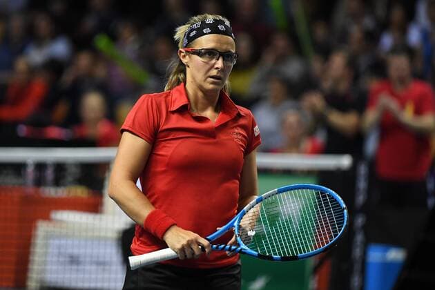 Kirsten Flipkens (BEL) TENNIS : Fed Cup - FRA vs BEL - 10 02 18 VirginieBouyer Panoramic 