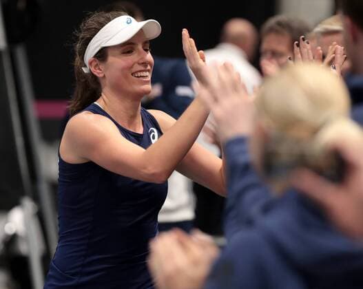 TENNIS - ITF Fed Cup TALLINN,ESTONIA,10.FEB.18 - TENNIS - ITF Fed Cup. Image shows the rejoicing of Johanna Konta (GBR). GEPAxpictures xWalterxLuger