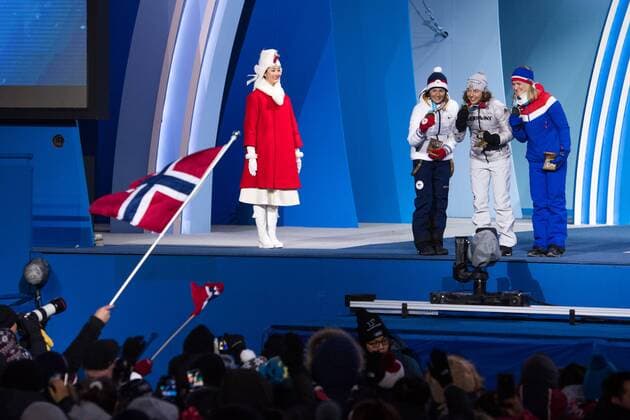 180211 Marte Olsbu of Norway, Silver, Laura Dahlmeier of Germany, Gold, and Veronika Vitkova of Czech Republic, Bronze, at the medal ceremony for the Women s Skiathlon during day two of the 2018 Winter Olympics on February 11, 2018 in Pyeongchang. Photo: Jon Olav Nesvold BILDBYRN kod JE 160153 Copyright: JONxOLAVxNESVOLD BB180211BB545