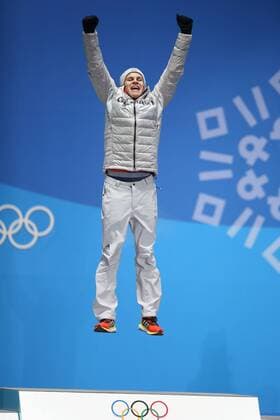 Andreas Wellinger, GER, during victory ceremony of Ski jumping Skispringen Ski nordisch at the 2018 Olympic Games Olympische Spiele Olympia OS in Pyeongchang; 11 02 2018 -