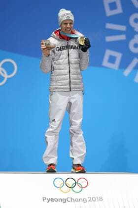 Andreas Wellinger, GER, during victory ceremony of Ski jumping Skispringen Ski nordisch at the 2018 Olympic Games Olympische Spiele Olympia OS in Pyeongchang; 11 02 2018 -