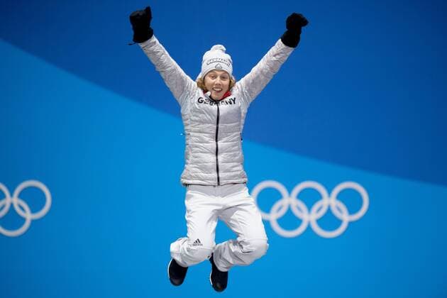 180211 Laura Dahlmeier of Germany, Gold, at the medal ceremony for the Women s Skiathlon during day two of the 2018 Winter Olympics on February 11, 2018 in Pyeongchang. Photo: Jon Olav Nesvold BILDBYRN kod JE 160153 Copyright: JONxOLAVxNESVOLD BB180211BB739