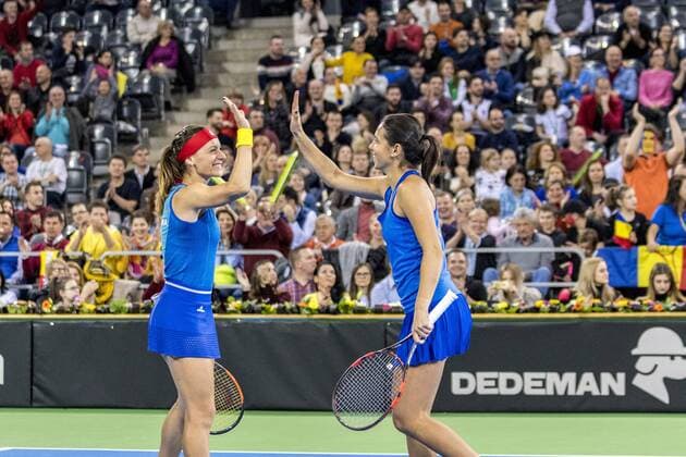 February 11, 2018: Ana Bogdan (ROU) and Raluca Olaru (ROU) during the FED Cup by BNP 2018 game between Romania and Canada at Sala Polivalenta, Cluj-Napoca, Romania ROU. Copyright: Cronos Catalin Soare  Copyright: xCronos CatalinxSoarex crfcs11022018118678