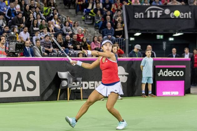 February 11, 2018: Carol Zhao (CAN) during the FED Cup by BNP 2018 game between Romania and Canada at Sala Polivalenta, Cluj-Napoca, Romania ROU. Copyright: Cronos Catalin Soare  Copyright: xCronos CatalinxSoarex crfcs11022018118693
