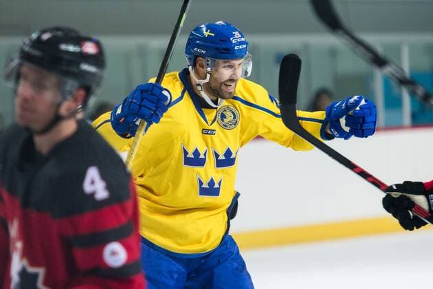 180212 Dick Axelsson of Sweden celebrates after scoring the 1-0 goal during the Men s Ice hockey Eishockey International Friendly Länderspiel match between Sweden and Canada during day three of the 2018 Winter Olympics on February 12, 2018 in Incheon. Photo: Petter Arvidson BILDBYRN kod PA 91961 Copyright: PETTERxARVIDSON BB180212PA044