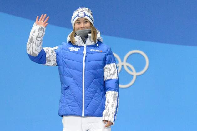 February 12, 2018 - Pyeongchang, South Korea - ENNI RUKAJARVI of Finland on the medals podium for the snowboard Ladies Slopestyle event in the PyeongChang Olympic Games Olympische Spiele Olympia OS PyeongChang 18: Snowboard Women - ZUMAl132 20180212_zap_l132_030 Copyright: xChristopherxLevyx
