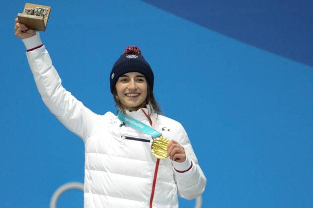 February 12, 2018 - Pyeongchang, South Korea - PERRINE LAFFONT of France celebrates winning the gold medal for the Ladies s Moguls event in the PyeongChang Olympic Games Olympische Spiele Olympia OS PyeongChang 18: Freestyle Skiing Women - ZUMAl132 20180212_zap_l132_065 Copyright: xChristopherxLevyx