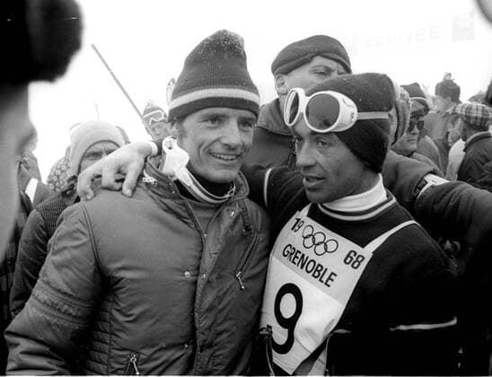 08.02.1968 , Olympische Winterspiele 1968 in Grenoble, von links : Jean Claude Killy (Frankreich) und Karl Schranz (Österreich) *** 08 02 1968 Olympic Winter Games 1968 in Grenoble left Jean Claude Killy France and Karl Schranz of Austria HM