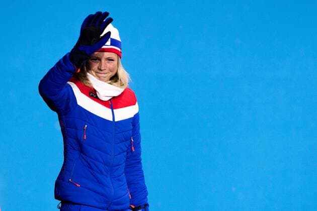 180213 Maren Lundby of Norway, gold, at the medal ceremony for the Women s Ski jumping Skispringen Ski nordisch during day four of the 2018 Winter Olympics on February 13, 2018 in Pyeongchang. Photo: Jon Olav Nesvold BILDBYRAN kod JE 160160 Copyright: JONxOLAVxNESVOLD BB180213JE058