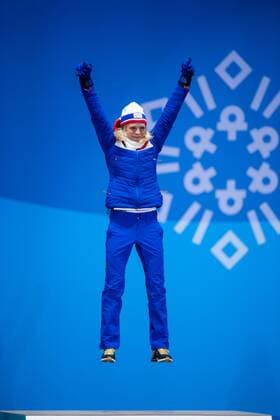 180213 Maren Lundby of Norway, gold, at the medal ceremony for the Women s Ski jumping Skispringen Ski nordisch during day four of the 2018 Winter Olympics on February 13, 2018 in Pyeongchang. Photo: Jon Olav Nesvold BILDBYRAN kod JE 160160 Copyright: JONxOLAVxNESVOLD BB180213JE067