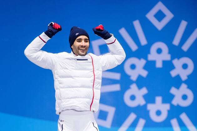 180213 Martin Fourcade of France, Gold, at the medal ceremony for the Men s Biathlon 12,5 km Pursuit during day four of the 2018 Winter Olympics on February 13, 2018 in Pyeongchang. Photo: Jon Olav Nesvold BILDBYRAN kod JE 160160 Copyright: JONxOLAVxNESVOLD BB180213JE084