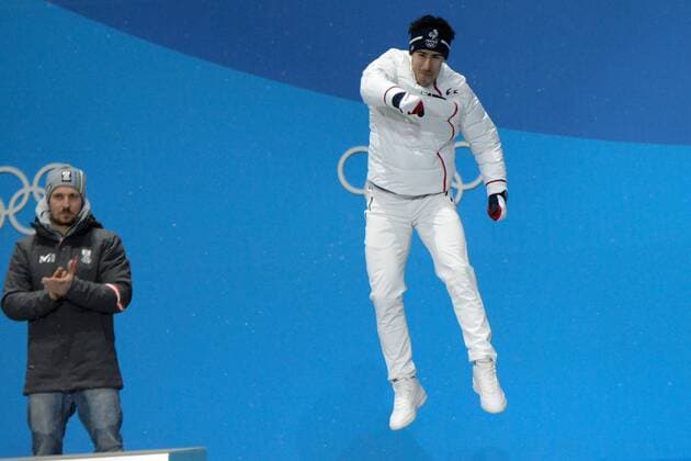 February 13, 2018 - Pyeongchang, South Korea - VICTOR MUFFAT-JEANDET of France celebrates getting the bronze medal in the Men s Alpine Combined skiing event in the PyeongChang Olympic Games Olympische Spiele Olympia OS PyeongChang 18: Alpine Skiing Men - ZUMAl132 20180213_zap_l132_009 Copyright: xChristopherxLevyx
