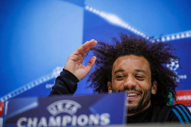Real Madrid s Brazilian defender Marcelo Vieira attends a press conference PK Pressekonferenz following a training session of the team at Valdebebas sports facilities in Madrid, Spain, 13 February 2018. Real Madrid will face PSG in a UEFA Champions League round of 16 first leg match at Santiago Bernabeu stadium on 14 February. Real Madrid press conference !ACHTUNG: NUR REDAKTIONELLE NUTZUNG!  Copyright: xEMILIOxNARANJOx GRAF587 20180213-636541301619469648