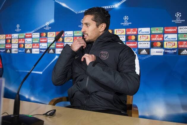 PSG Marcos Aoás Marquinhos during press conference PK Pressekonferenz the day before Champions League match between Real Madrid and PSG at Santiago Bernabeu Stadium in Madrid , Spain. February 13, 2018.  (20180213002)