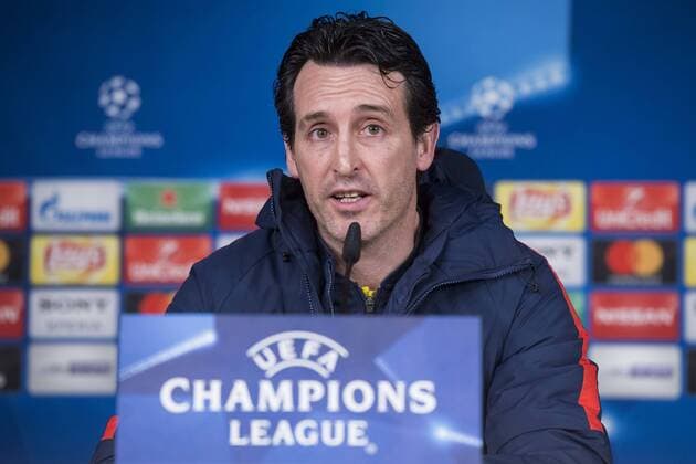 PSG coach Unai Emery during press conference PK Pressekonferenz the day before Champions League match between Real Madrid and PSG at Santiago Bernabeu Stadium in Madrid , Spain. February 13, 2018.  (20180213005)