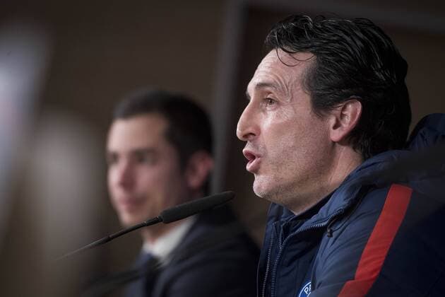 PSG coach Unai Emery during press conference PK Pressekonferenz the day before Champions League match between Real Madrid and PSG at Santiago Bernabeu Stadium in Madrid , Spain. February 13, 2018.  (20180213022)