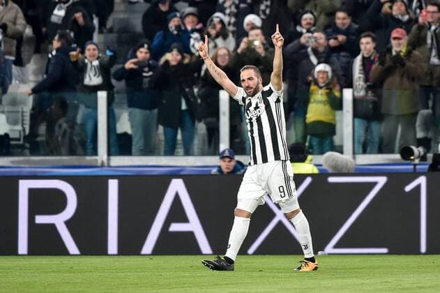 February 13, 2018 - Turin, Italy - Gonzalo Higuain of Juventus celebrates scoring second goal during the UEFA Champions League Round of 16 match between Juventus and Tottenham Hotspur at the Juventus Stadium, Turin, Italy on 13 February 2018. Juventus v Tottenham - UEFA Champions League  - ZUMAn230 20180213_zaa_n230_551 Copyright: xGiuseppexMaffiax