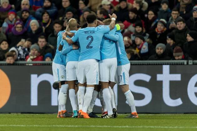 Basel, Schweiz 13.02.2018, UEFA Champions League - 2017 18 Season, Achtelfinale, FC Basel - Manchester City, Tor zum 0:1 Torschuetze Ilkay Guendogan (MNC) wird bejubelt ( DeFodi507