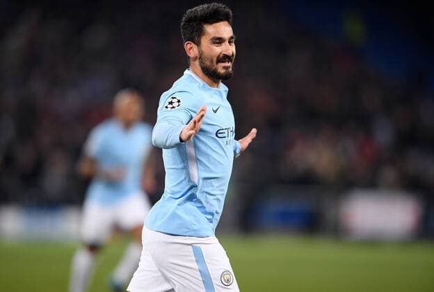 FUSSBALL CHAMPIONS LEAGUE SAISON 2017 2018 Achtelfinal Hinspiel FC Basel - Manchester City 13.02.2018 JUBEL Manchester City; Torschuetze zum 0-1 Ilkay Guendogan Basel