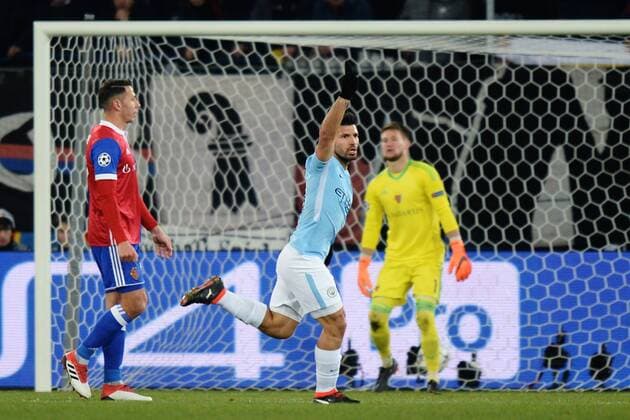 Bilder des Tages - SPORT Basel, Schweiz 13.02.2018, UEFA Champions League - 2017 18 Season, Achtelfinale, FC Basel - Manchester City, Jubel Sergio Aguero Manchester 0:3 ( DeFodi530