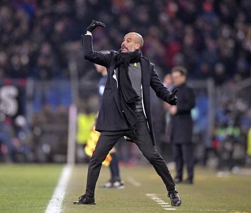 Bilder des Tages - SPORT 13.02.2018, Fussball UEFA Champions League 2017 2018, Achtelfinale, FC Basel - Manchester City, im St-Jakobs-Park Stadion in Basel (Schweiz). Trainer Pep Guardiola (Manchester City) an der Seitenlinie in Rage.
