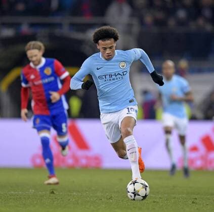 Bilder des Tages - SPORT 13.02.2018, Fussball UEFA Champions League 2017 2018, Achtelfinale, FC Basel - Manchester City, im St-Jakobs-Park Stadion in Basel (Schweiz). Leroy Sane (Manchester City) am Ball.
