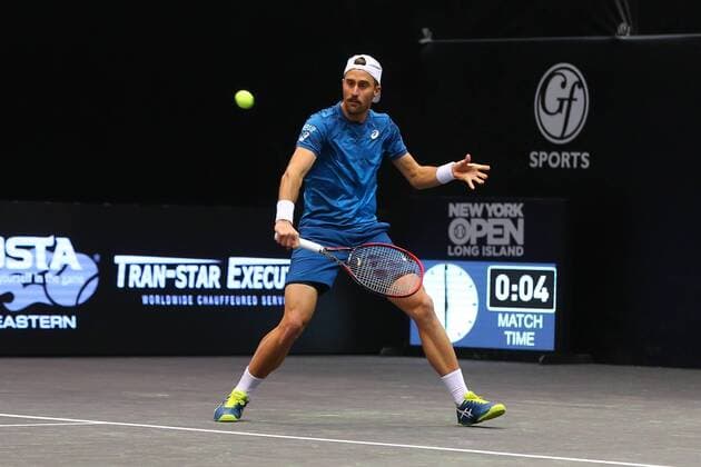 UNIONDALE, NY - FEBRUARY 13: Steve Johnson of the United States returns during his doubles match in the New York Open on February 13, 2018, at NYCB Live in Uniondale, NY. (Photo by Rich Graessle Icon Sportswire) TENNIS: FEB 13 New York Open Icon0213181557 EDITORIAL USE ONLY