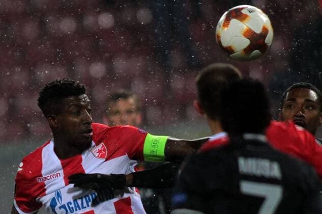 13.02.2018 Belgrade(Serbia) FK Crvena Zvezda(FC Red Star)-FC CSKA Moscow Europa League 1 16 final men s football Mitchell Donald(L) FK Crvena Zvezda, Vitinho(r)FC CSKA Moscow : 