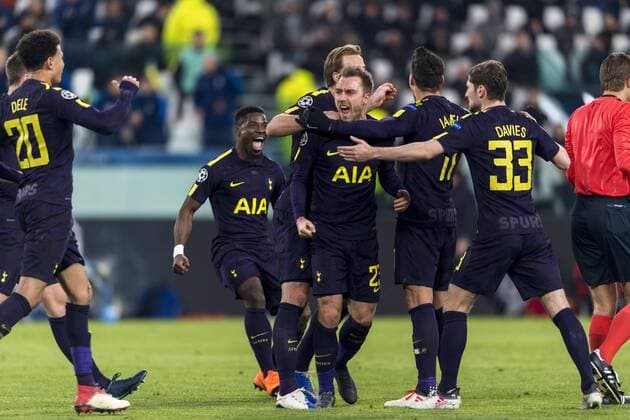 Christian Dannemann Eriksen of Tottenham Hotspur F.C. celebrates after scoring his team s second goal during the Italian Uefa Champions League Round of 16 First leg match between Juventus 2-2 Tottenham Hotspur at Allianz Stadium on February 13, 2018 in Torino, Germany. Noxthirdxpartyxsales  (72086813)