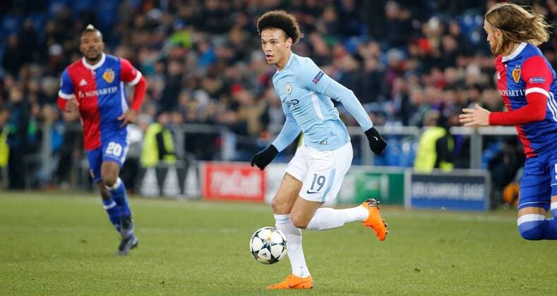 13.02.2018 St.Jakob Park Basel , SCHWEIZ , Saison 2017 2018 Herren Fussball UEFA Champions League 1 8 Final Hinspiel FC Basel - Manchester City FC Leroy Sane (Manchester City)