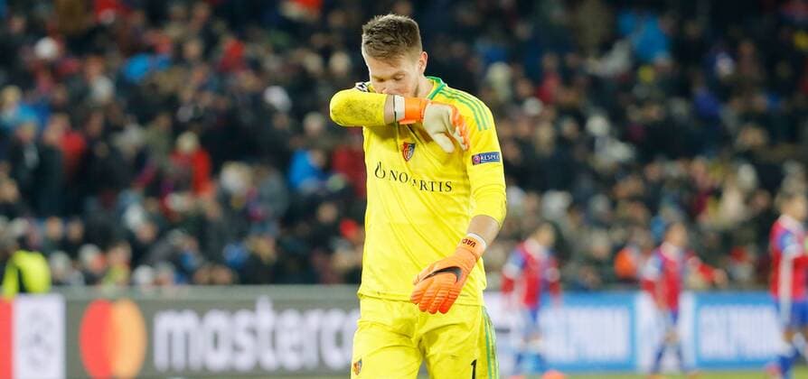 13.02.2018 St.Jakob Park Basel , SCHWEIZ , Saison 2017 2018 Herren Fussball UEFA Champions League 1 8 Final Hinspiel FC Basel - Manchester City FC Torwart Tomas Vaclik (FC Basel) entäuscht